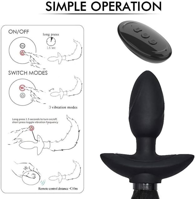 Remote Vibrating Foxy Butt Tail Silicone Anal Plug 
