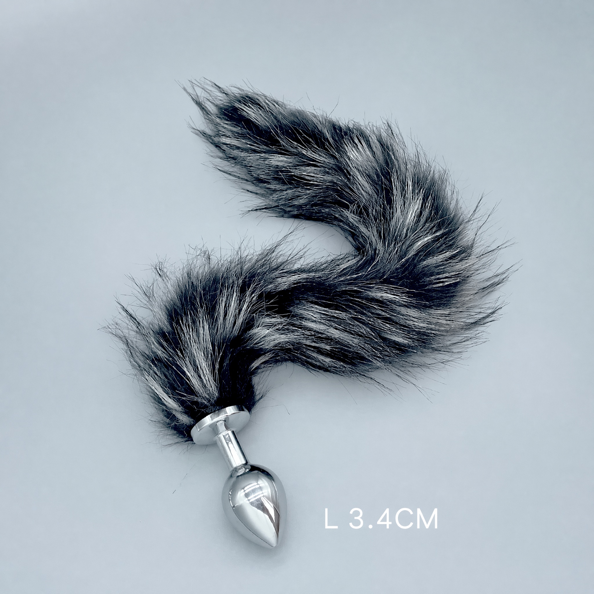 Silver & Black Fox Tail Plug with Removable Metal Base - L - image 2