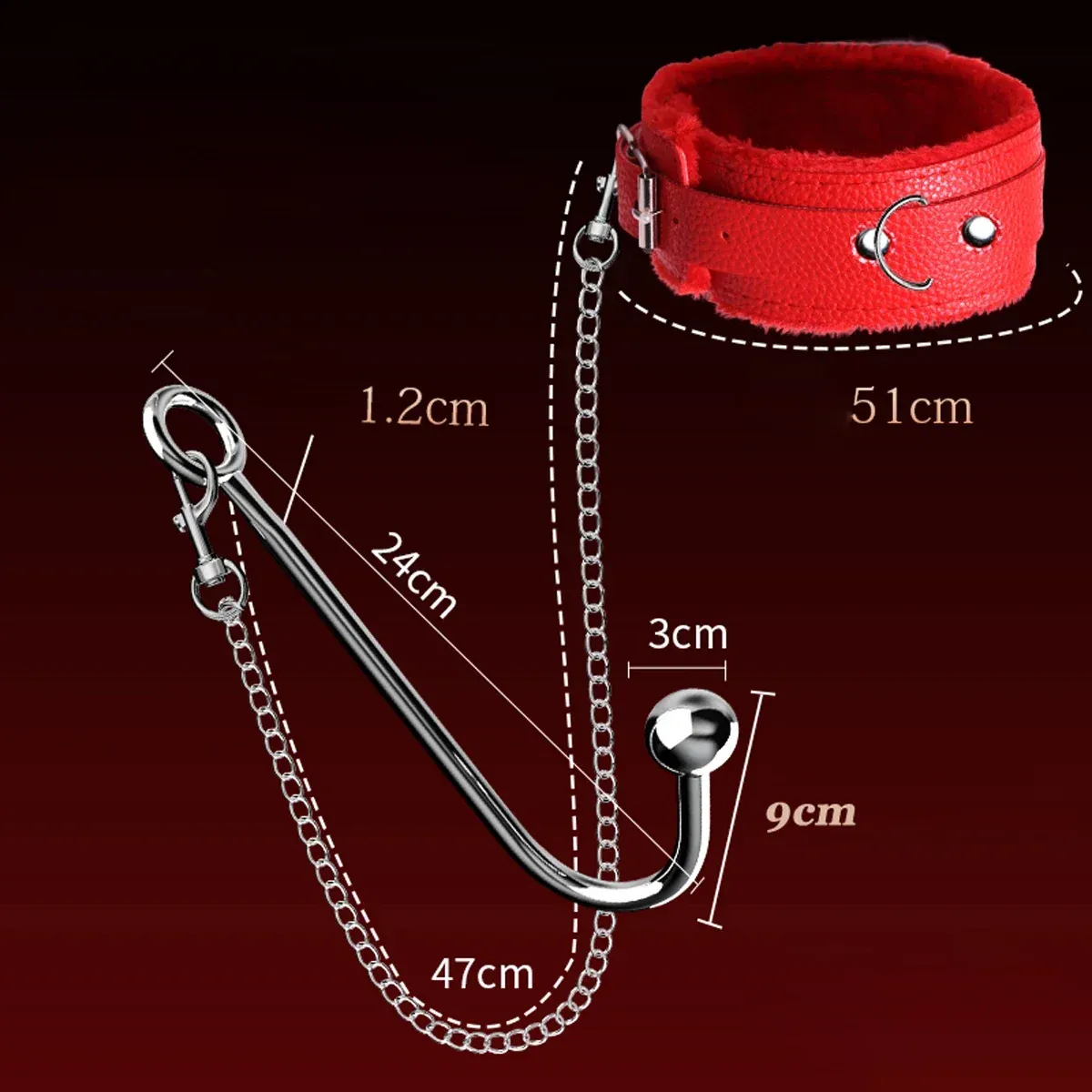 Metal Anal Hook with Leather Collar Sexual Kits - Red - image 4