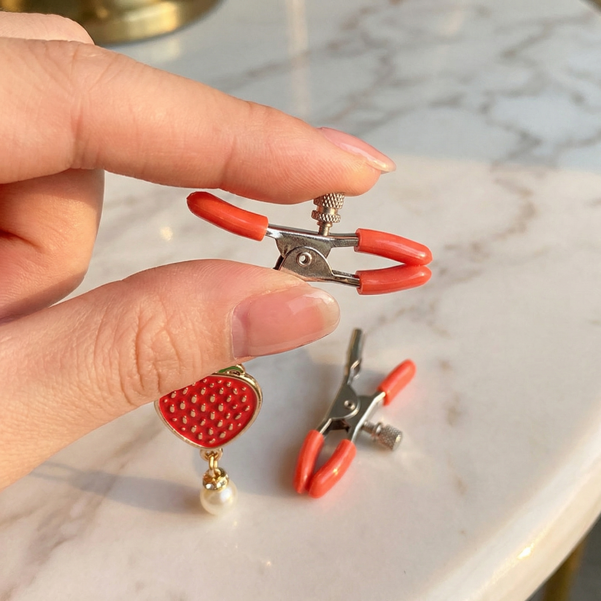 Cute Strawberry Nipple Clamps With Adjustable Dual Clip Design - image 2