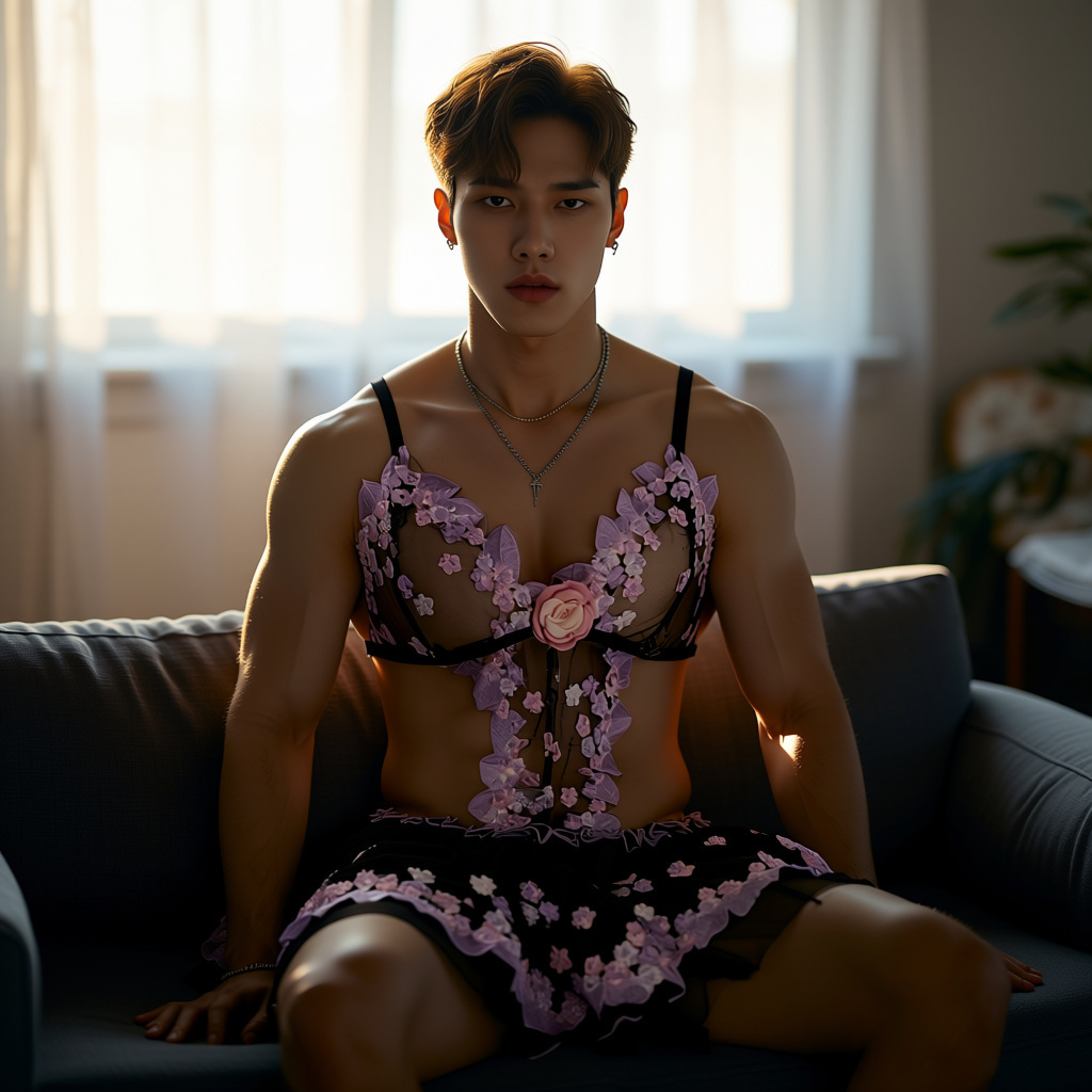Blossom Seduction Floral Lace Men's Skirted Bodysuit - image 2