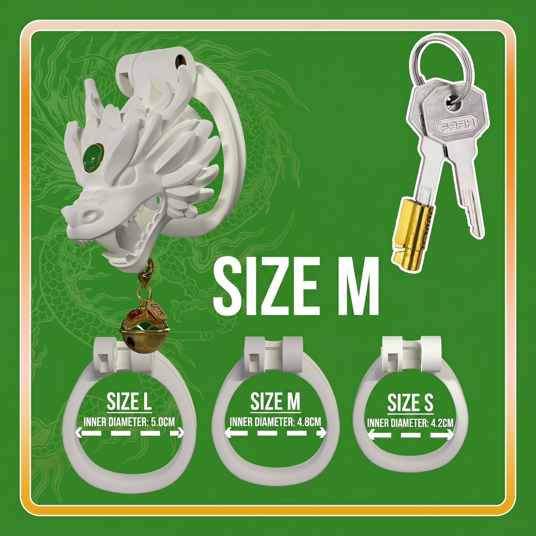 Dragon Guardian Bell Collar Chastity Cage - Green - M - image 4