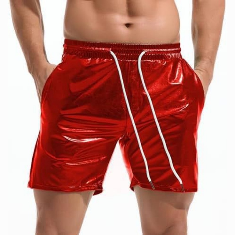 Men's Metallic 5" Holographic Rave Shorts with Drawstring - Red - 2XL - image 7
