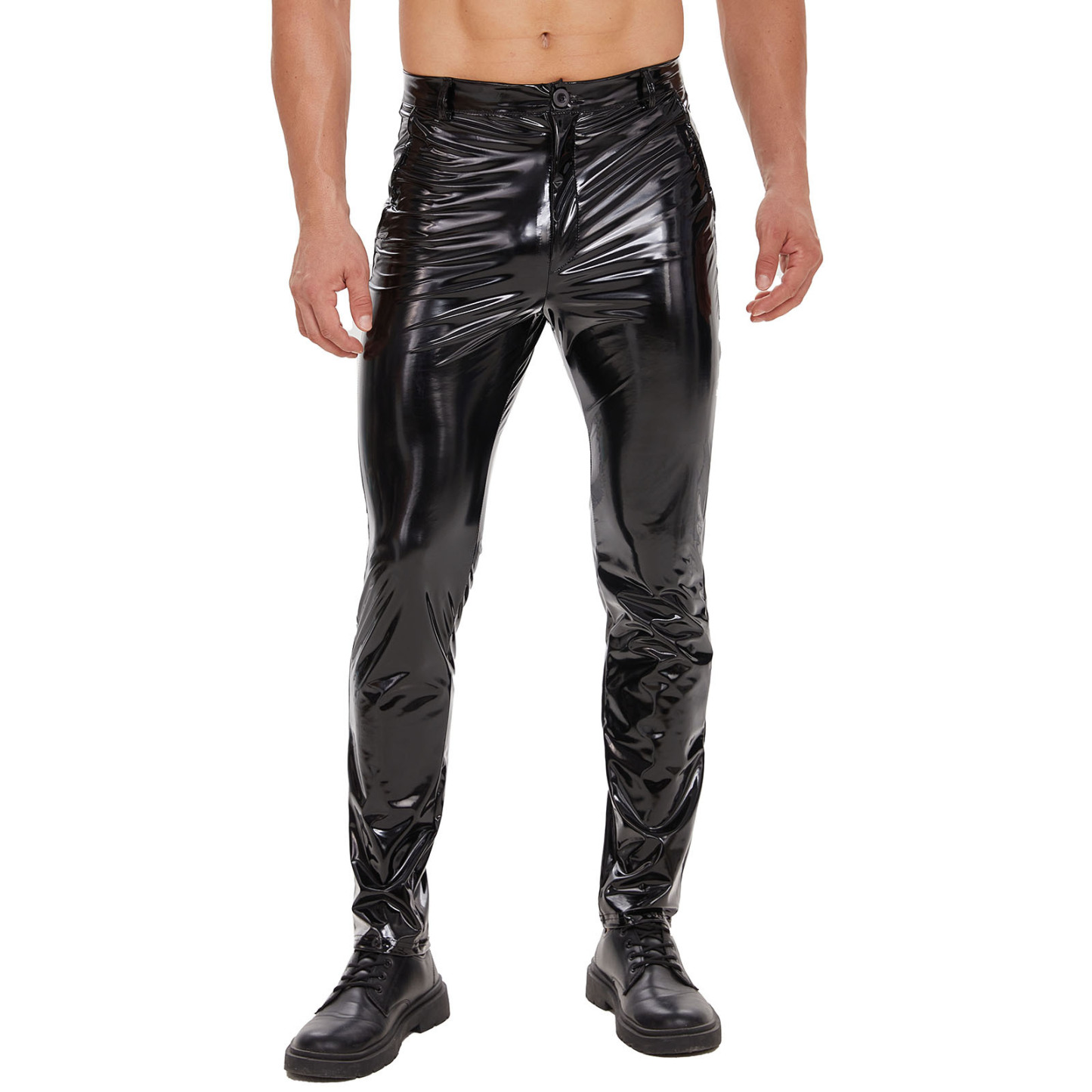 Men's Latex Wet-Look Leggings with Pockets – Faux Leather Club & Biker Trousers - image 1