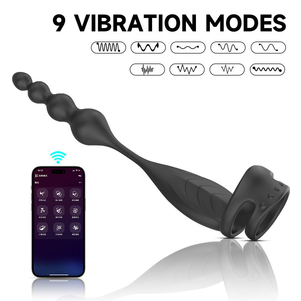 App-Controlled Beaded Cock Ring Penis Sleeve – 9 Vibration Modes for Couples-WeLovePlugs