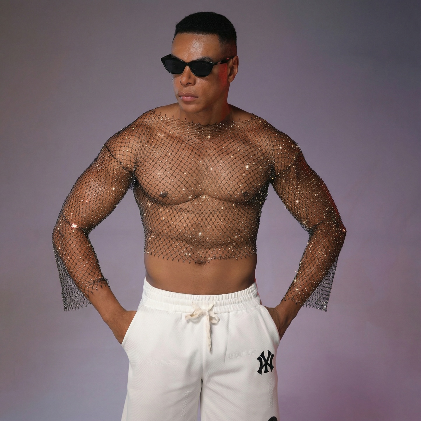 Starluxe Mesh Sparkle Top – Style A - Black - 27.56 in - image 10