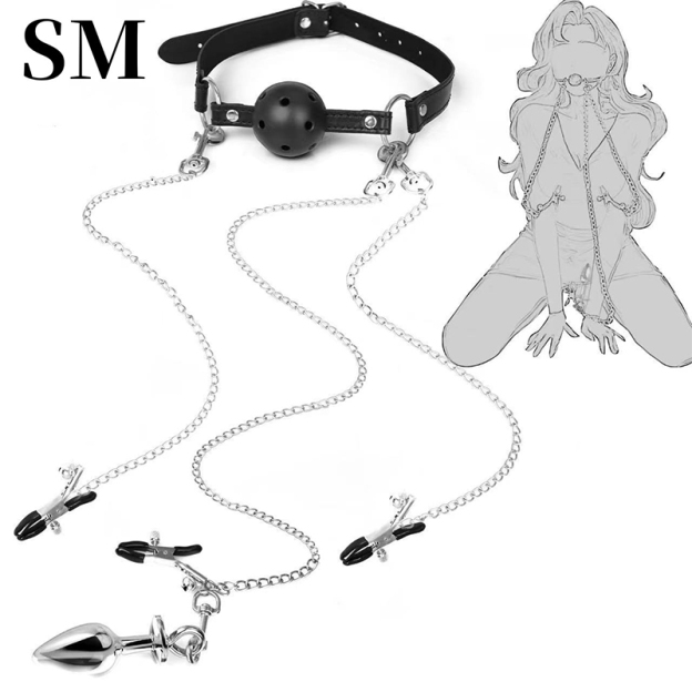 5-Piece BDSM Bondage Set – Ball Mouth Gag, Nipple Clamps & Anal Plug for Couples-WeLovePlugs