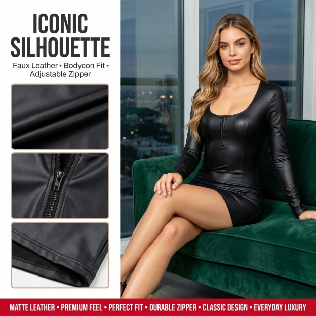 Black Matte Leather Mini Dress - image 9