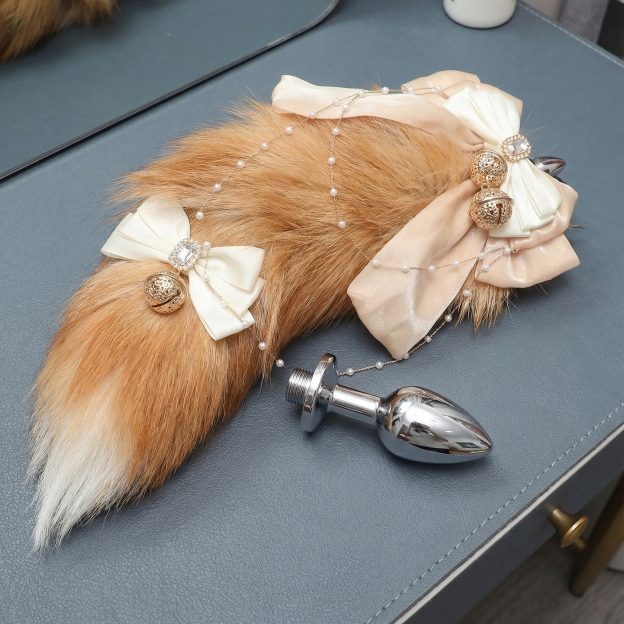 Luxury Fox Tail Plug Set – 15.7" Soft Gold Tail with Detachable Bow Details - image 7