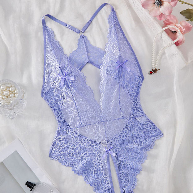 Sexy Crotchless Open End Bodysuit Deep V Lingerie