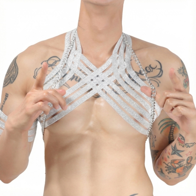 Chain & Elastic Men's Harness - Silver - Harness + Chain - image 4