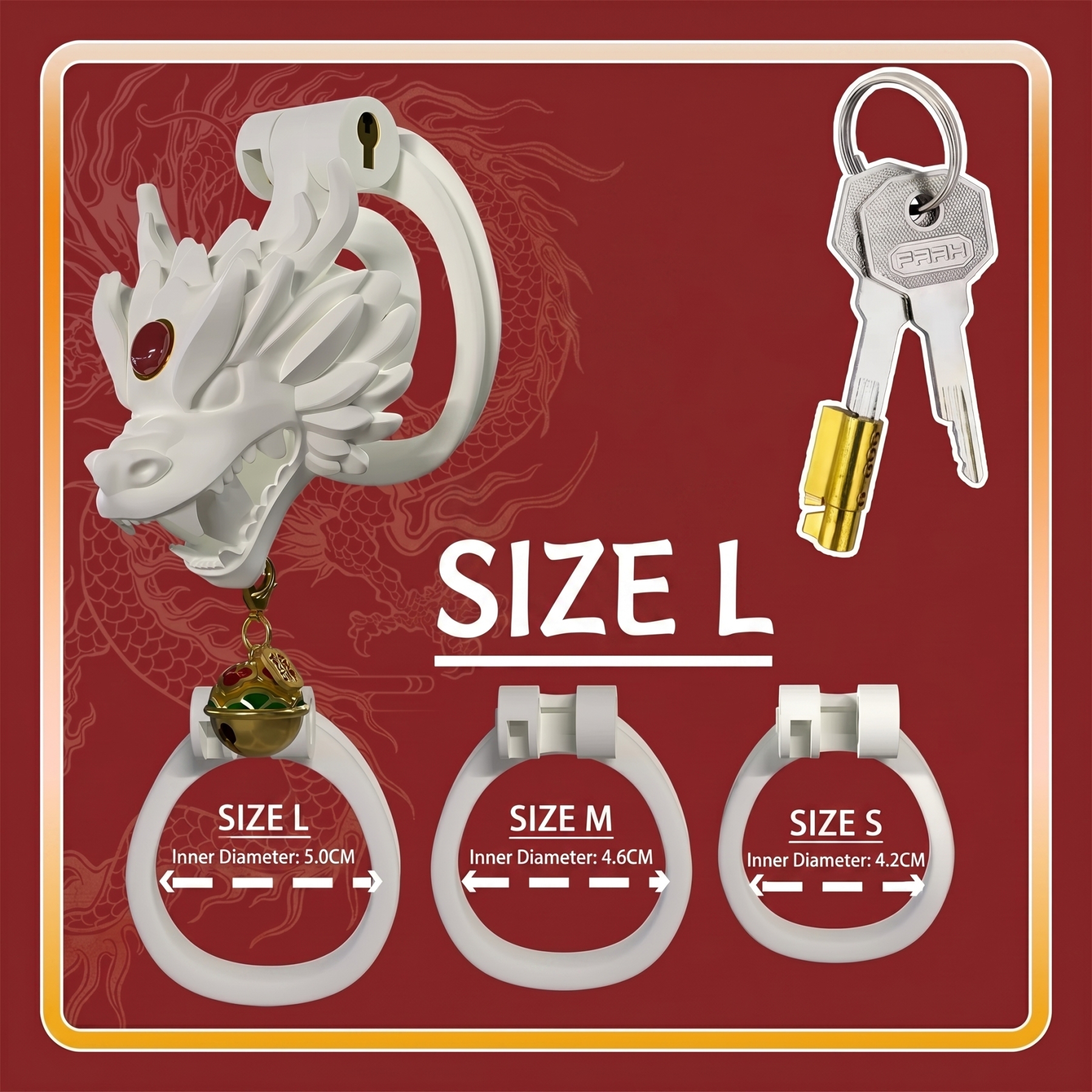 Dragon Guardian Bell Collar Chastity Cage - Red - L - image 6