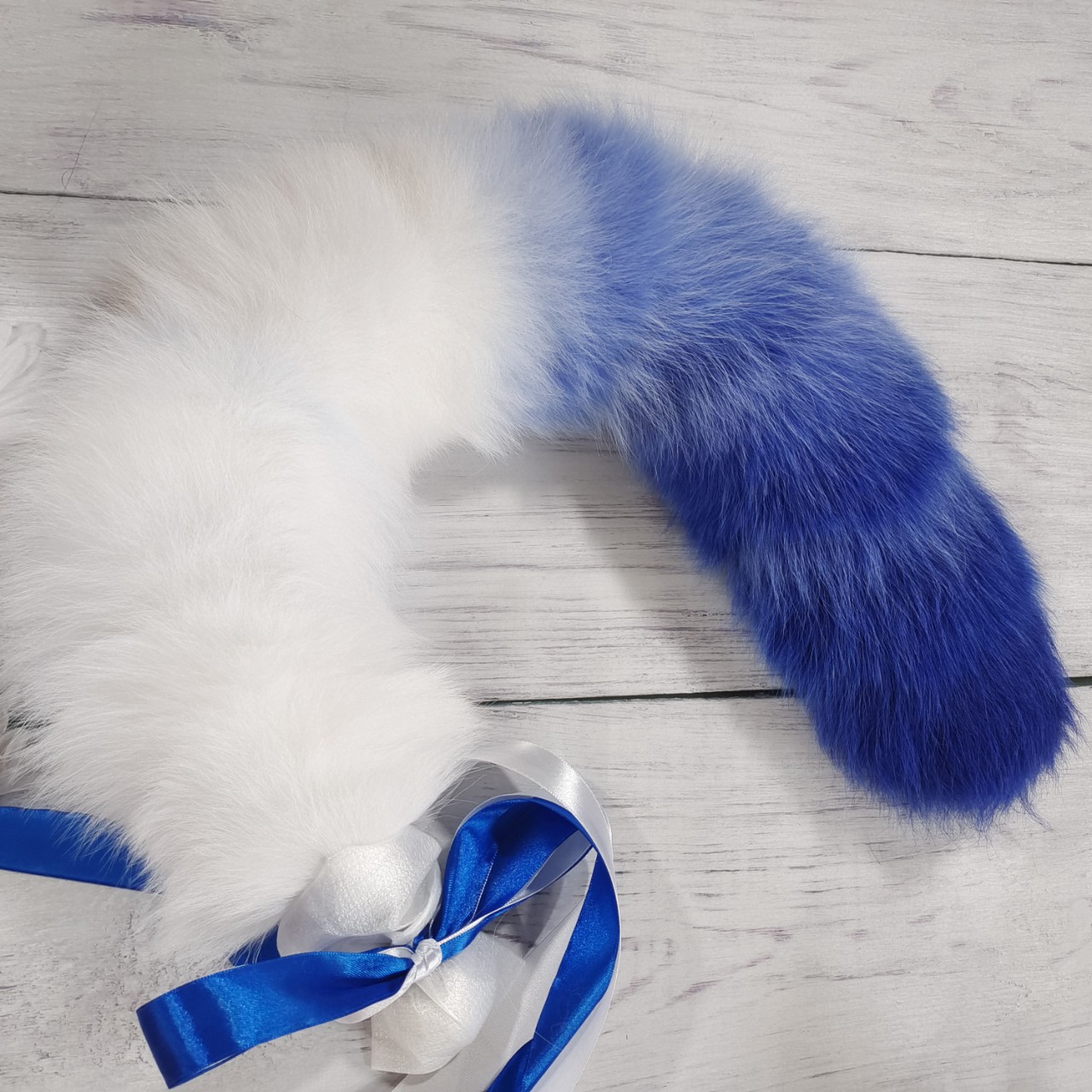 Gradient Royal Blue Handmade Detachable Plug Fox Tail - 50cm - image 1