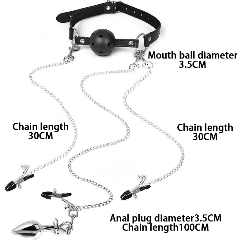 5-Piece BDSM Bondage Set – Ball Mouth Gag, Nipple Clamps & Anal Plug for Couples-WeLovePlugs