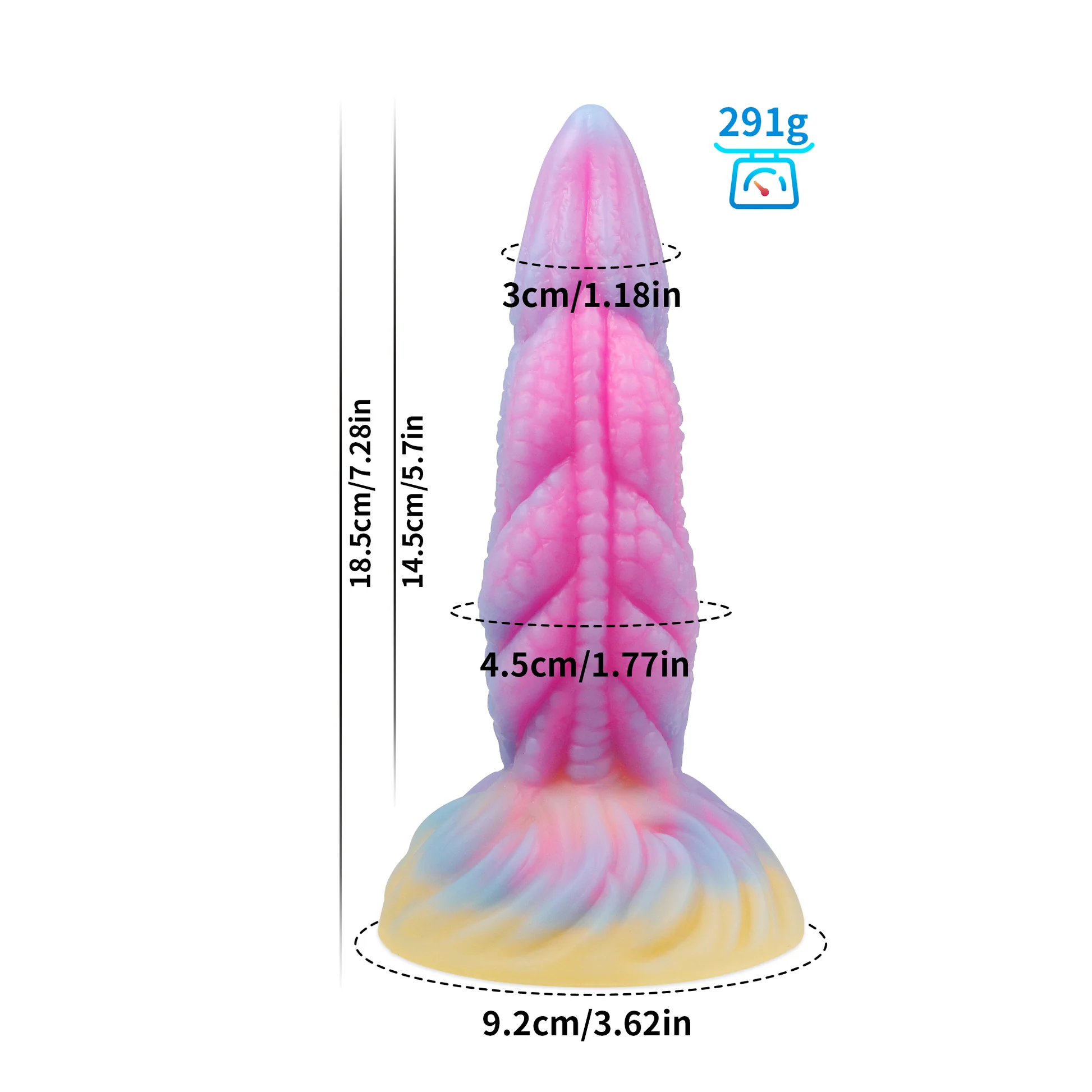 7.28'' Fantasy Lights Up Dildo With Multi-texture Design & Glow-in-the-dark Effect - Multicolor - image 3