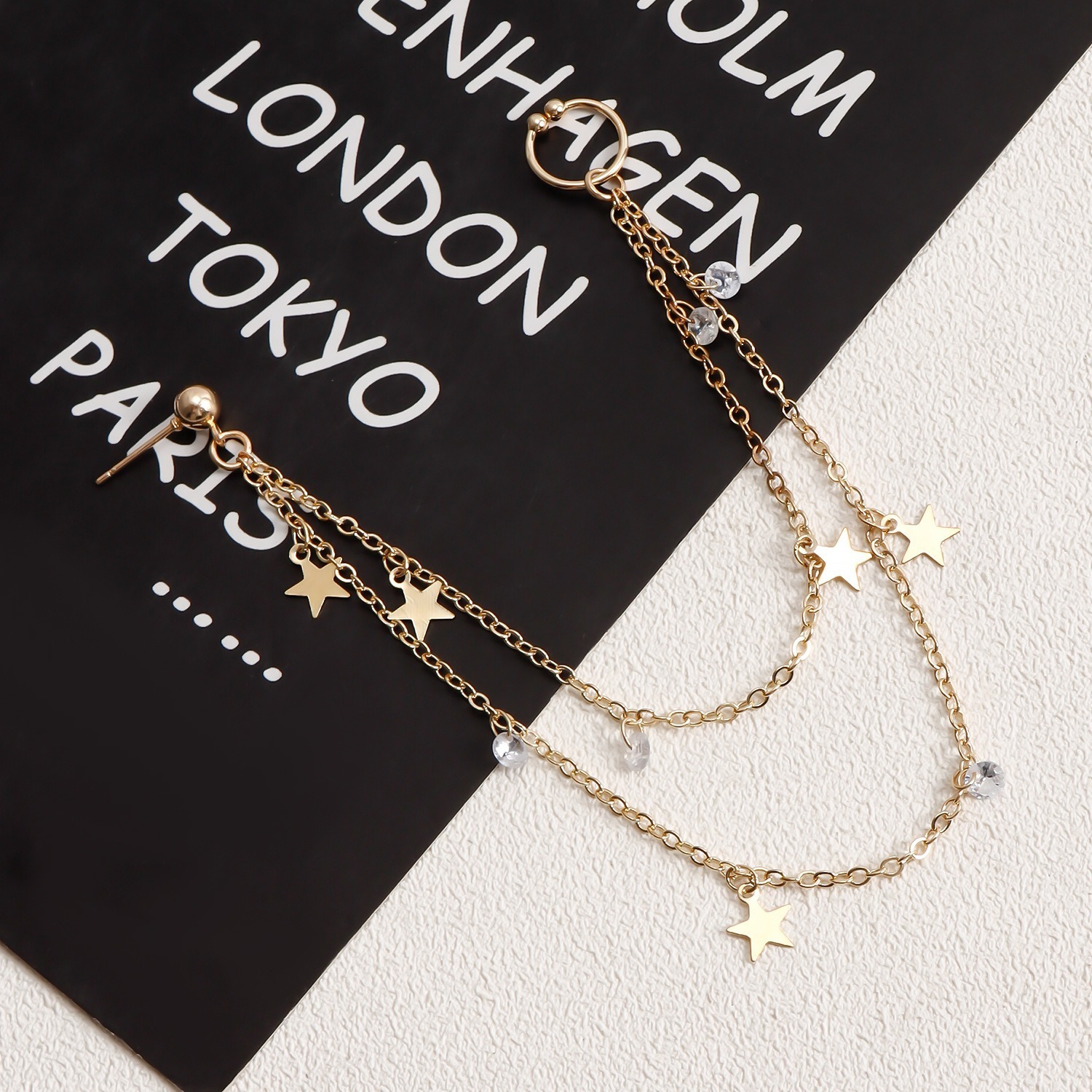 Boho Nose Chain Jewelry – Fake Septum Ring with Ear Hoop & Crystal Nose Ring-WeLovePlugs