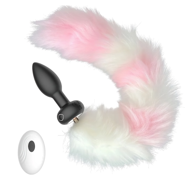 19.68" Long Slim Vibrating Fox Tail Plug With Remote Control - Pink - image 5