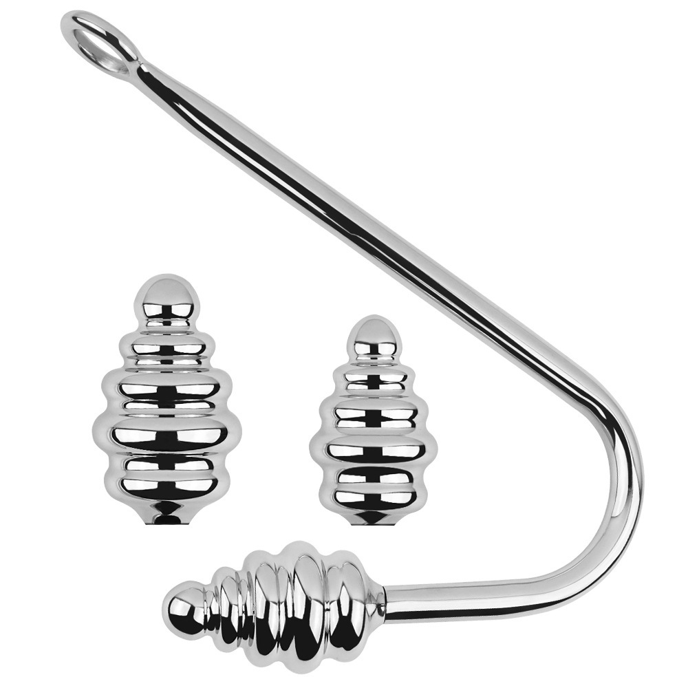 Precision Screw-In Ribbed Anal Hook Set - Silver - image 1