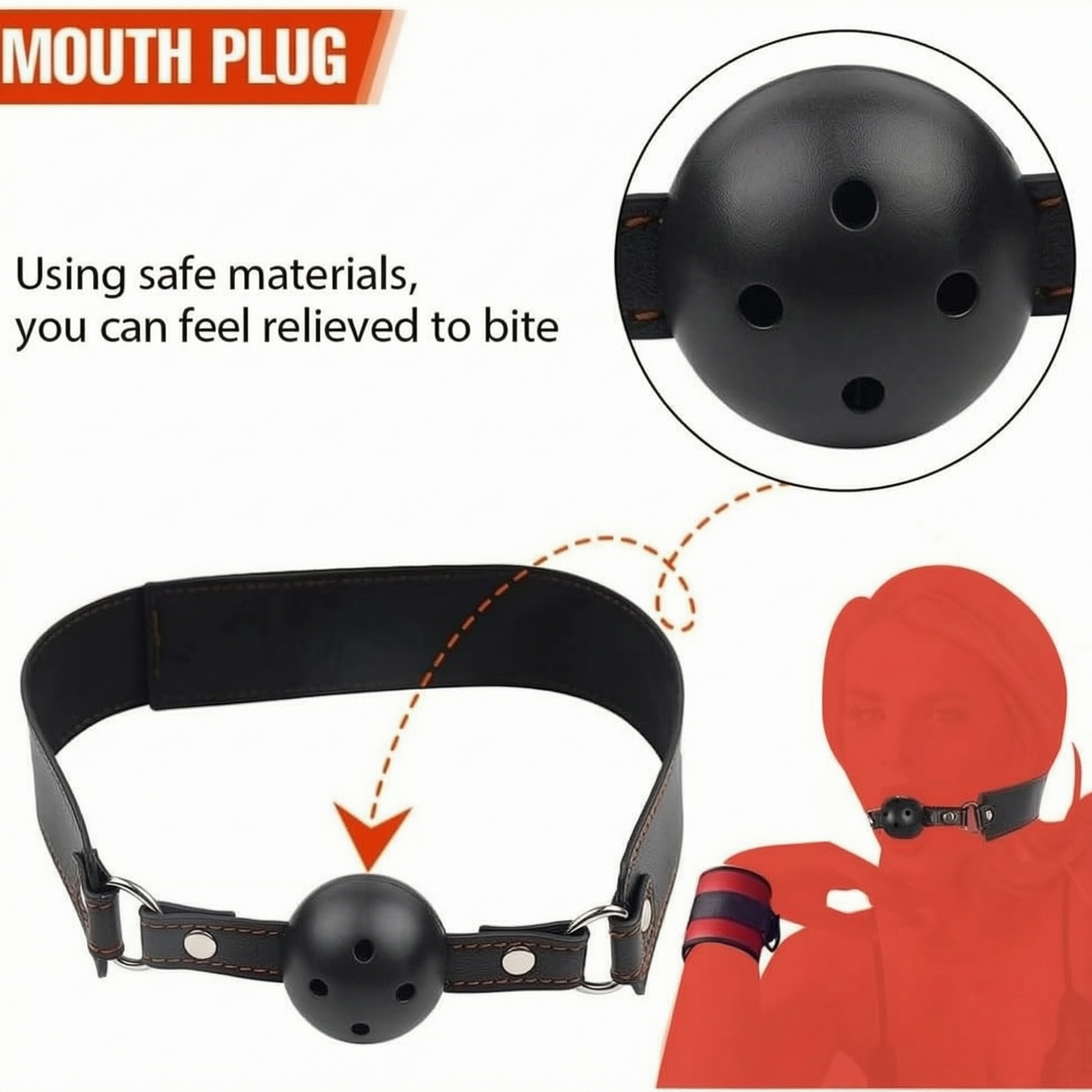 Sex Backhand Back Gag With Anal Hooks SM Leather - image 9