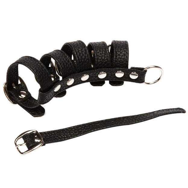 Six-Ring Pu Leather Cock Cage Penis Ring-WeLovePlugs