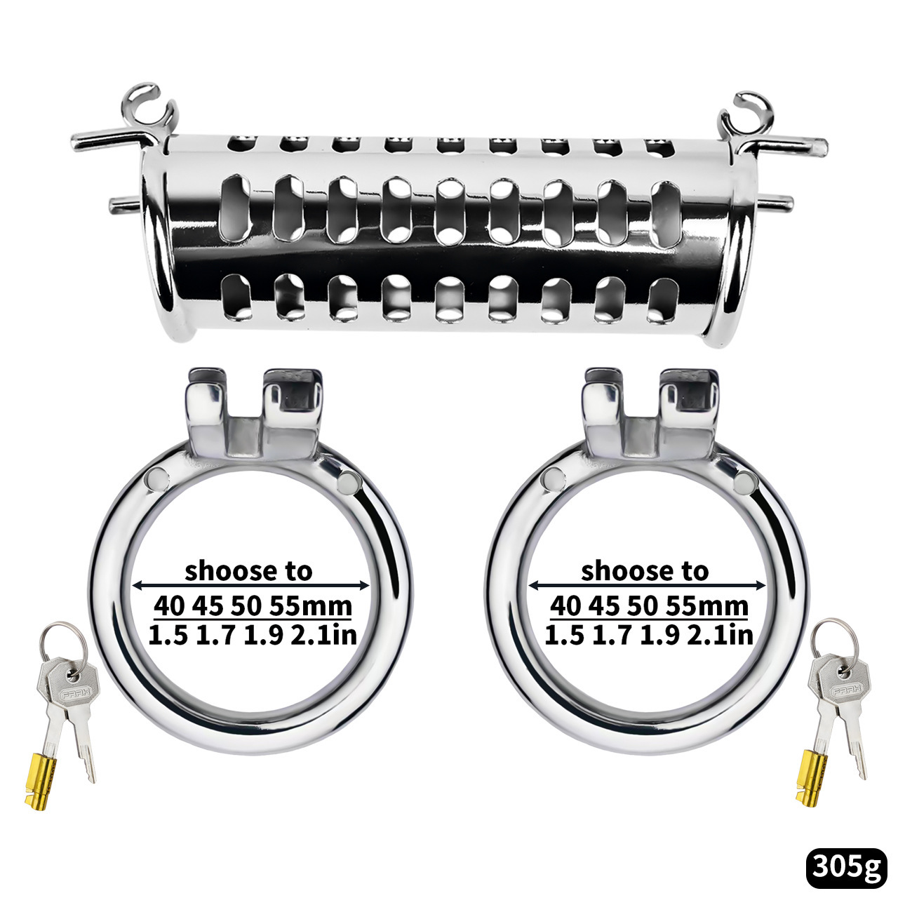LustLink Duo Stainless Steel Duet Chastity Cage Locking Cock Ring-WeLovePlugs