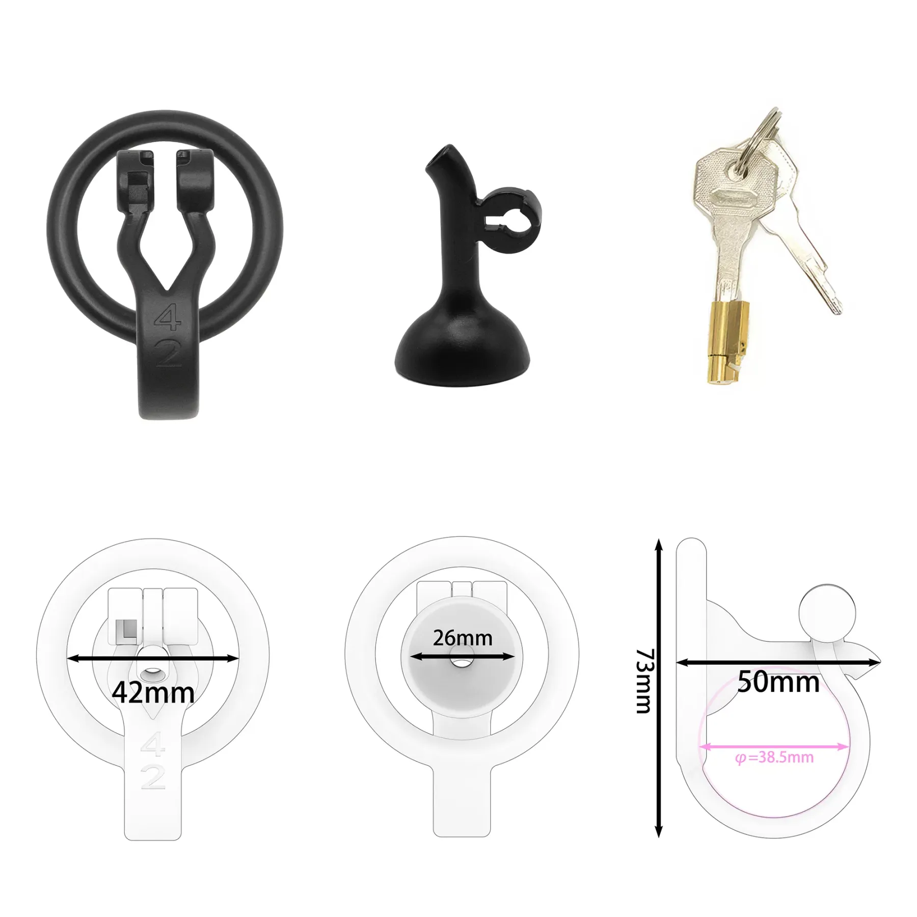 3D Printed Inverted Chastity Cage - Black - 42mm - image 6
