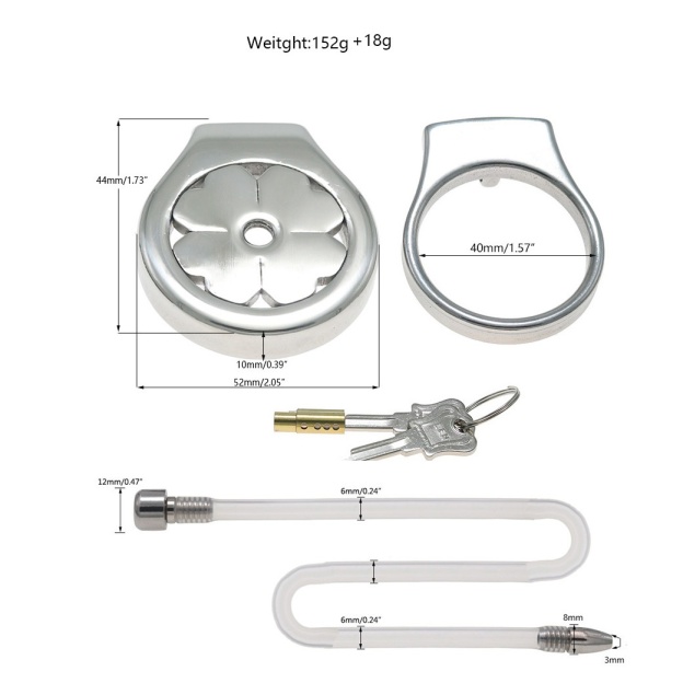 Flat Stainless Steel Chastity Cage with Long Hollow Urethral Tube - 40mm + Thick Tube - image 7