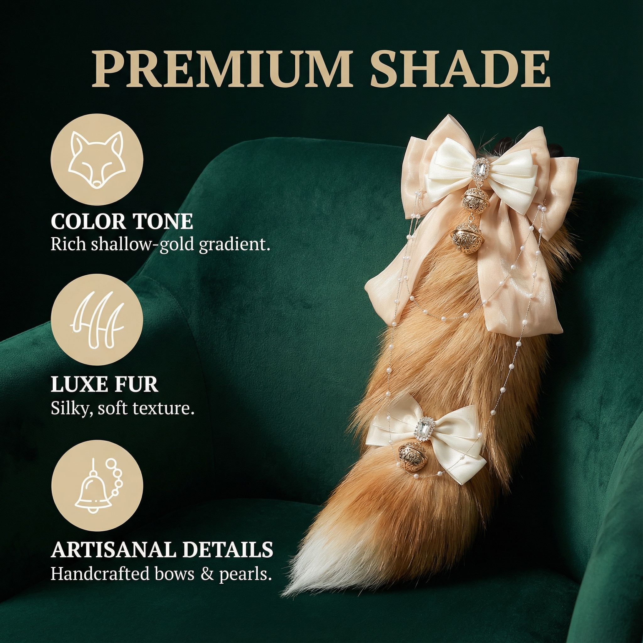 Luxury Fox Tail Plug Set – 15.7" Soft Gold Tail with Detachable Bow Details - image 11