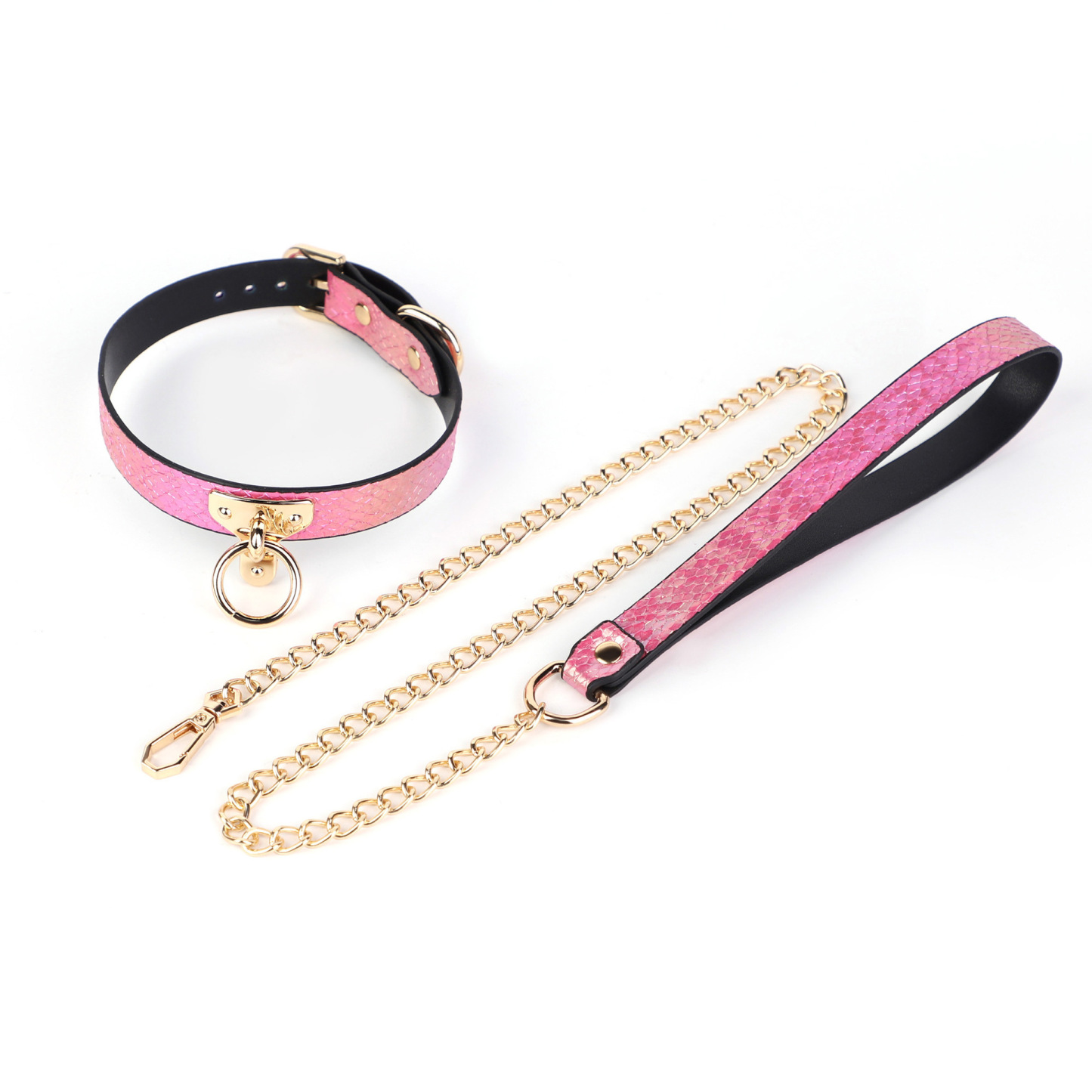 Snake Skin Texture Collar & Leash Set - Pink - image 2