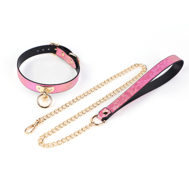Snake Skin Texture Collar & Leash Set - Pink - image 2