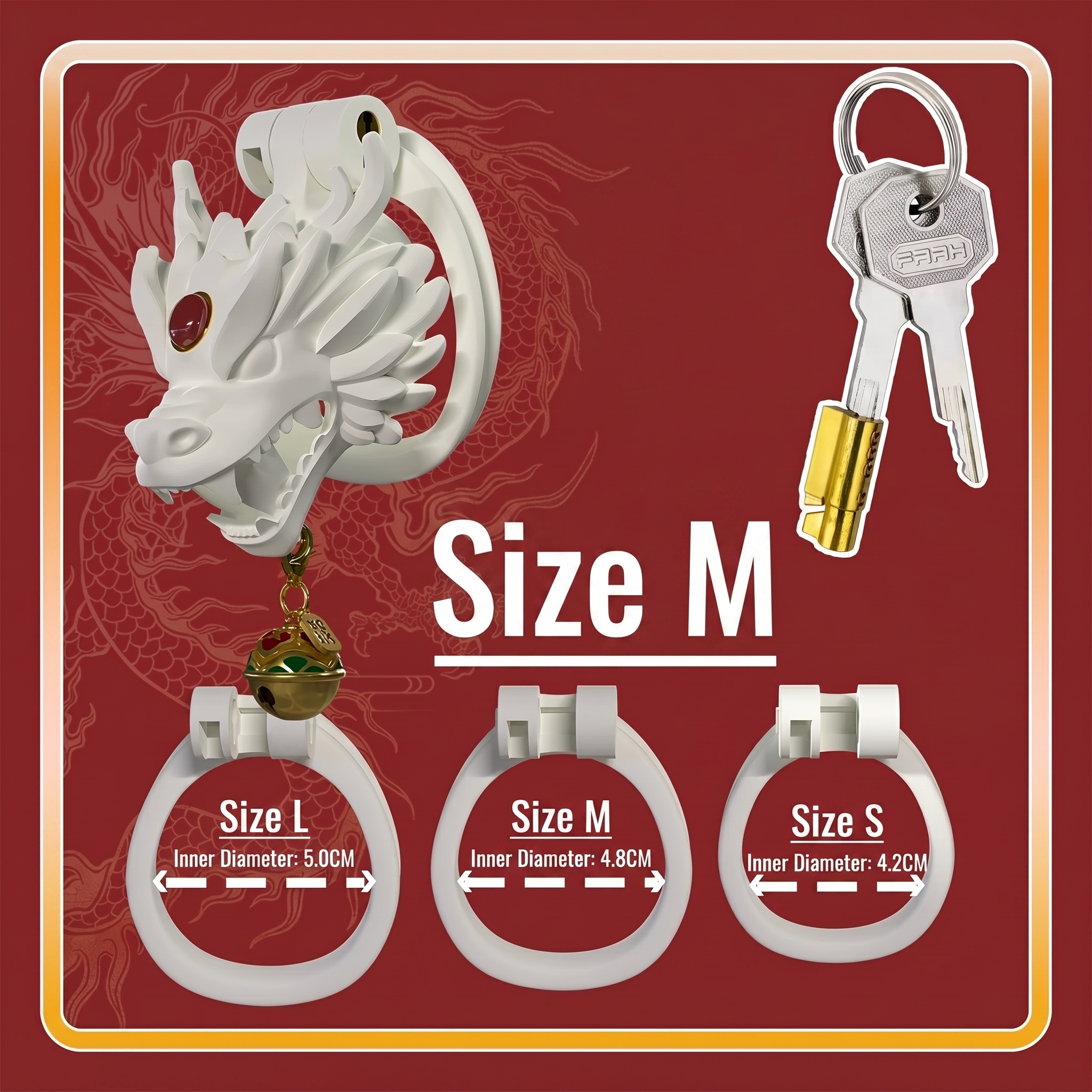 Dragon Guardian Bell Collar Chastity Cage - Red - M - image 5