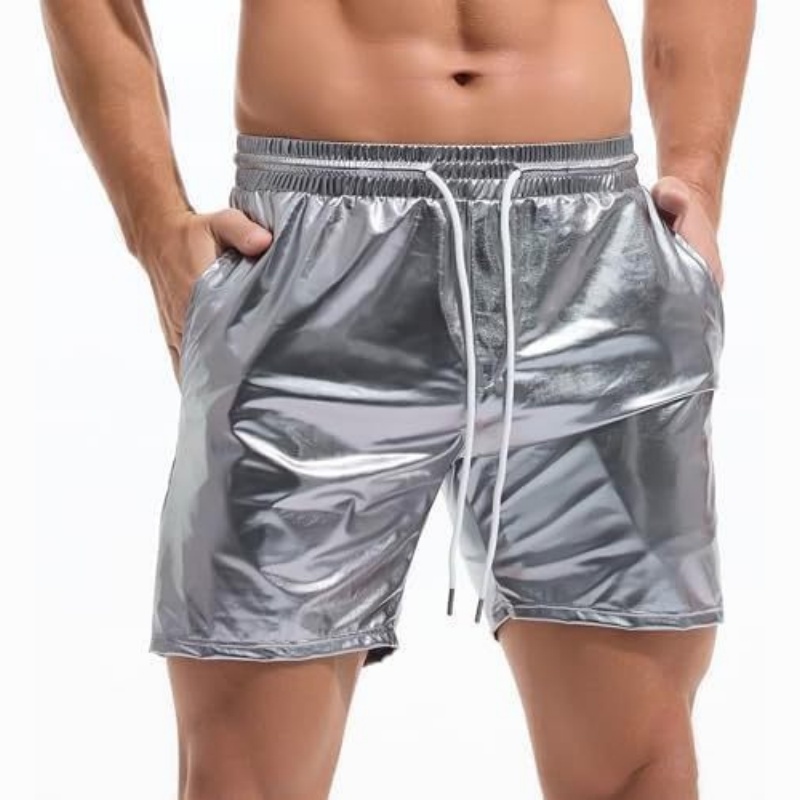 Men's Metallic 5" Holographic Rave Shorts with Drawstring - Silver - 2XL - image 5