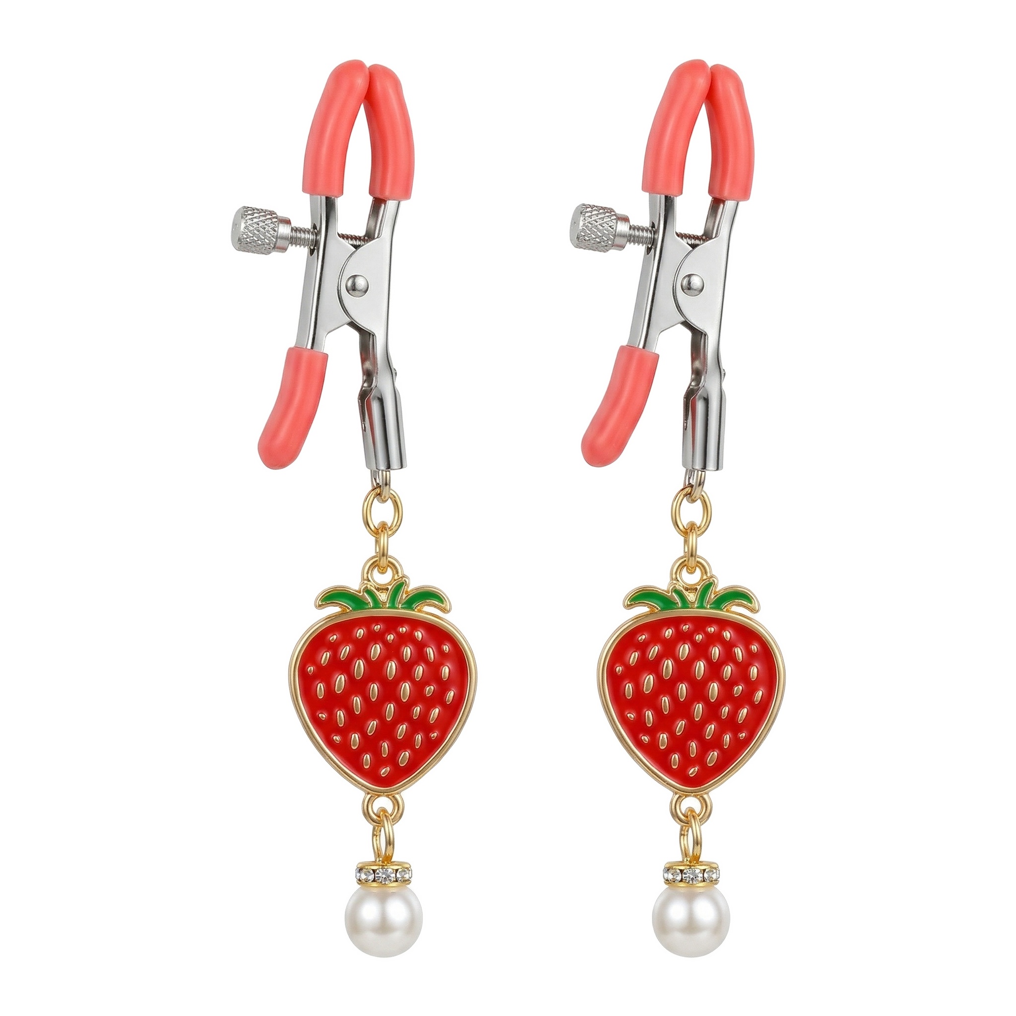 Cute Strawberry Nipple Clamps With Adjustable Dual Clip Design - Red Alligator clip nipple clamp - image 17