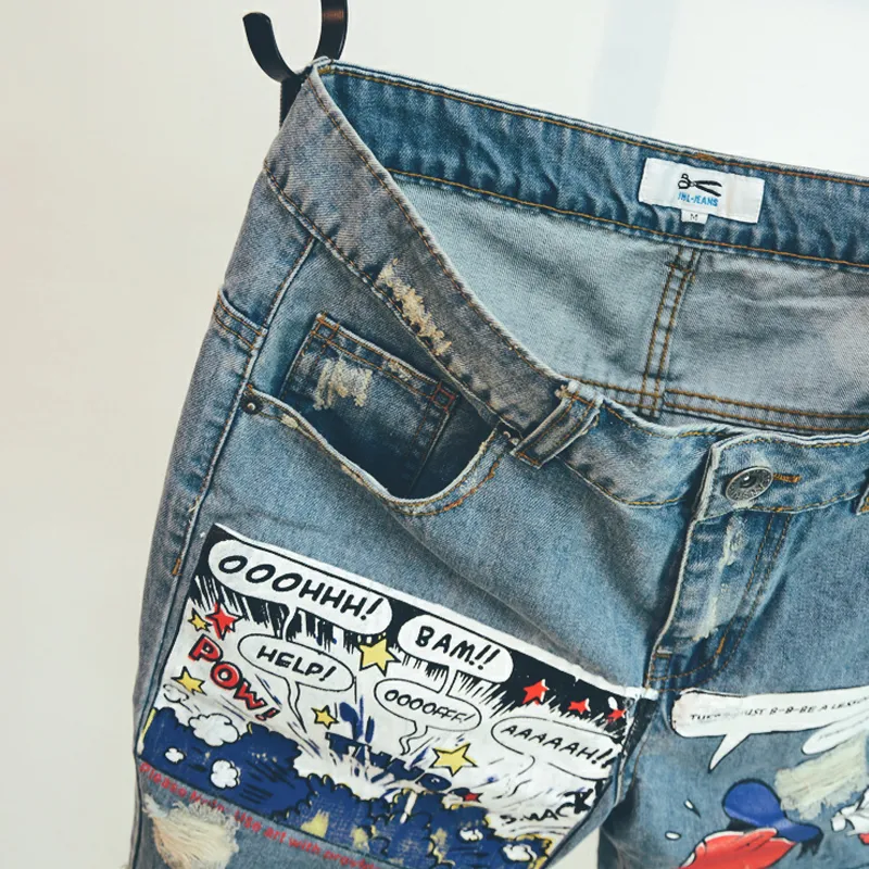 Fashion Mens Jeans Print Jean Shorts - image 4