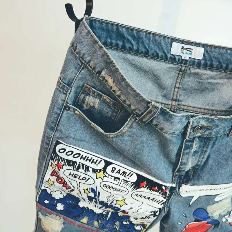Fashion Mens Jeans Print Jean Shorts - image 4