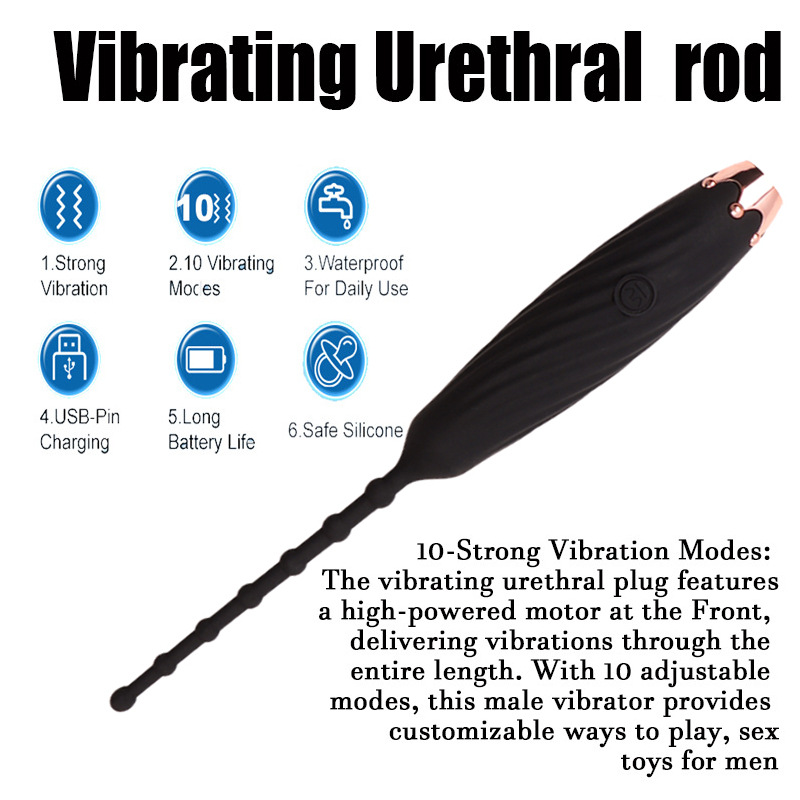 7.87'' Vibrating Urethral Sound With Four Smooth Beads-WeLovePlugs