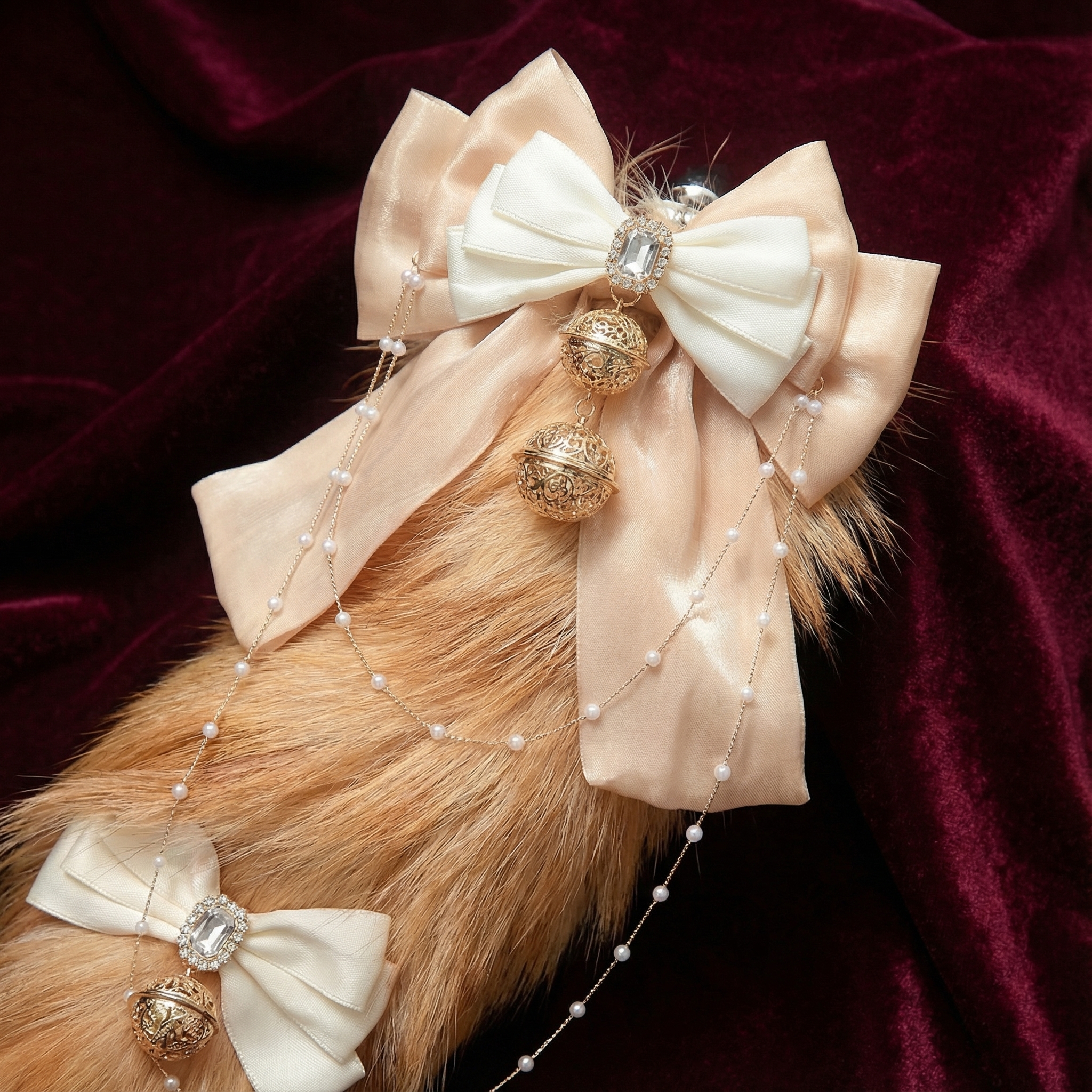 Luxury Fox Tail Plug Set – 15.7" Soft Gold Tail with Detachable Bow Details - image 10