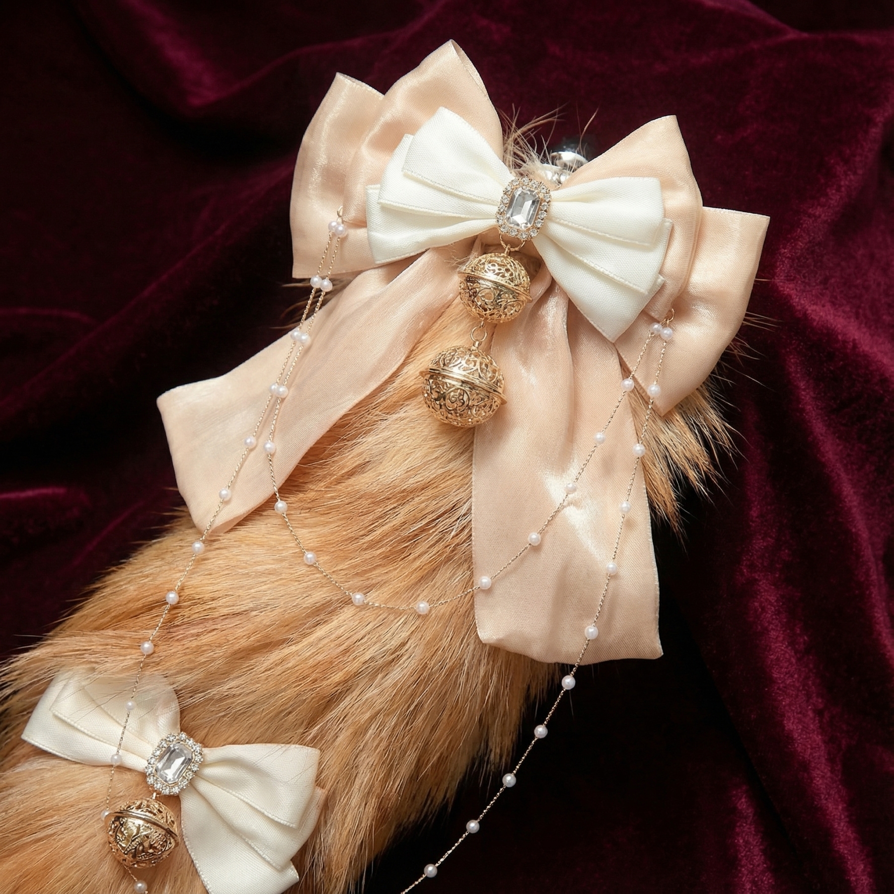 Luxury Fox Tail Plug Set – 15.7" Soft Gold Tail with Detachable Bow Details - image 10