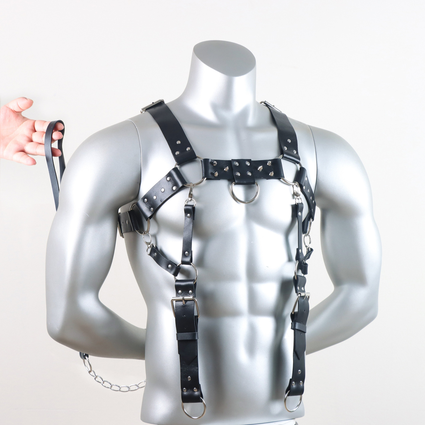 Men's Leather Body Harness Set with Suspenders & Leash BDSM Chest Harness for Roleplay-WeLovePlugs