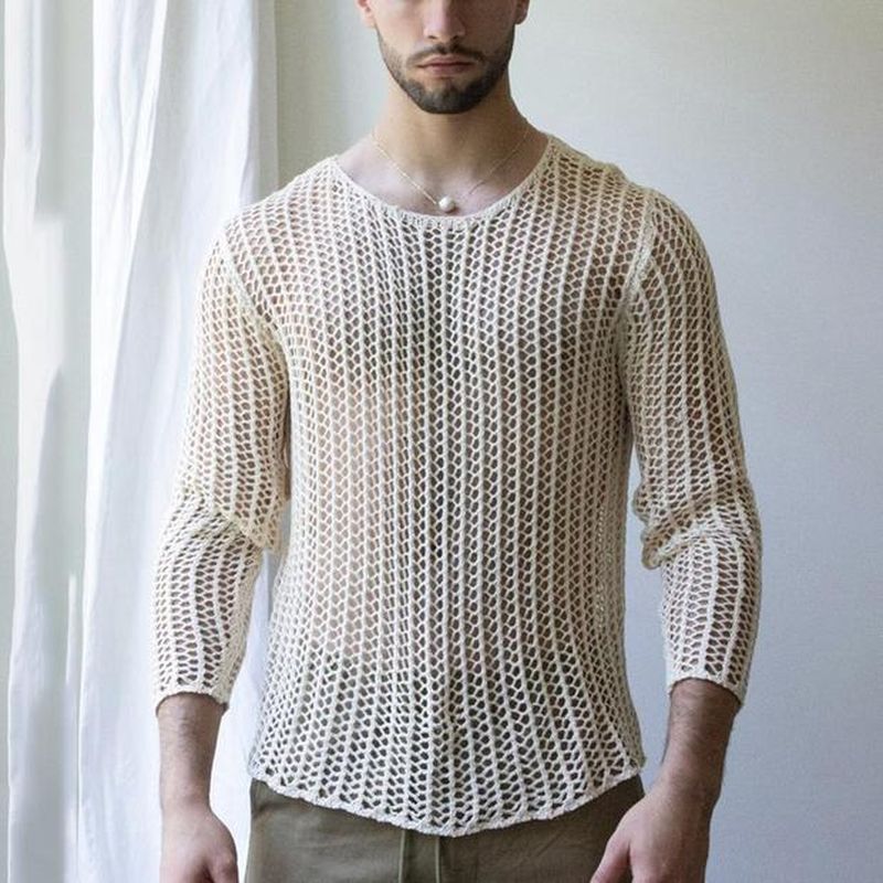 Mens Fishnet Transparent Long Sleeve T Shirt - image 1