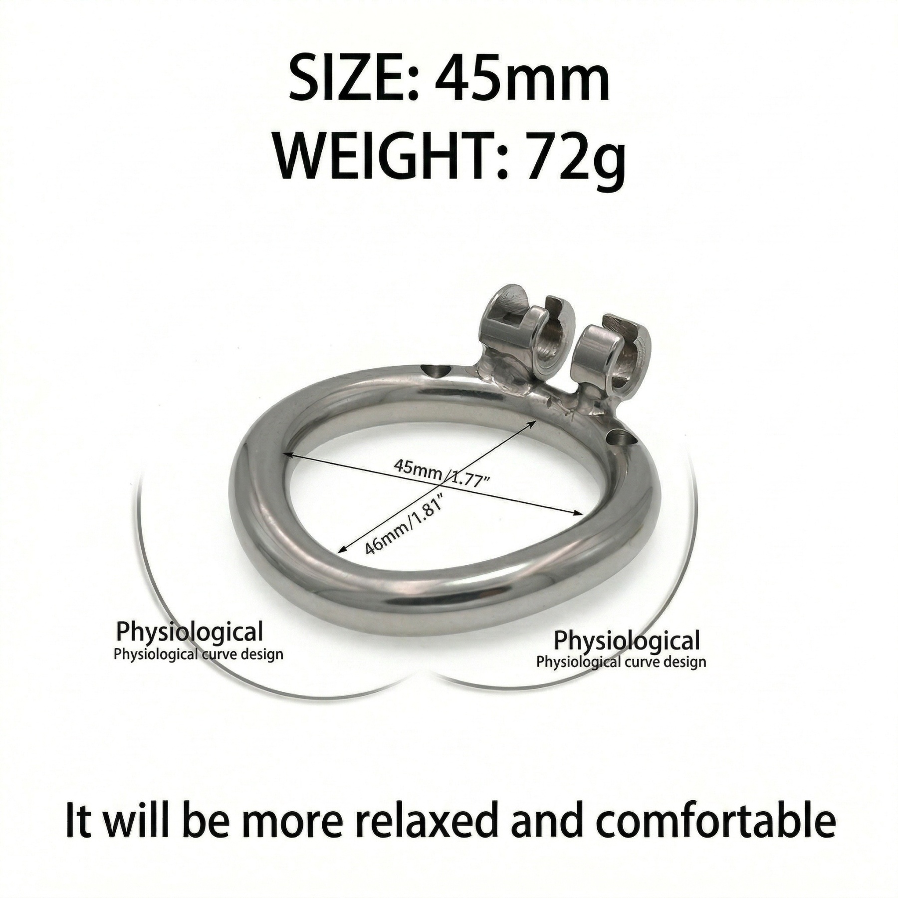 Stainless Steel Male Chastity Cage with Secure Lock - 45mm - image 5