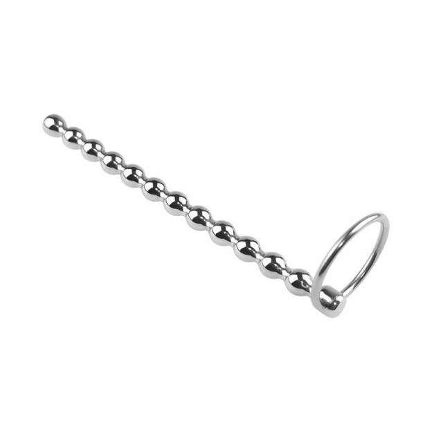5.9''  Stainless Steel Beaded Urethral Plug With Dual Ring-WeLovePlugs