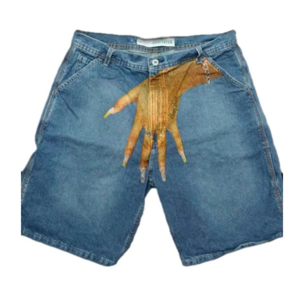 Men's Hip Hop Funny One Hand Printed Skateboarding Denim Shorts - C - XXL - image 5