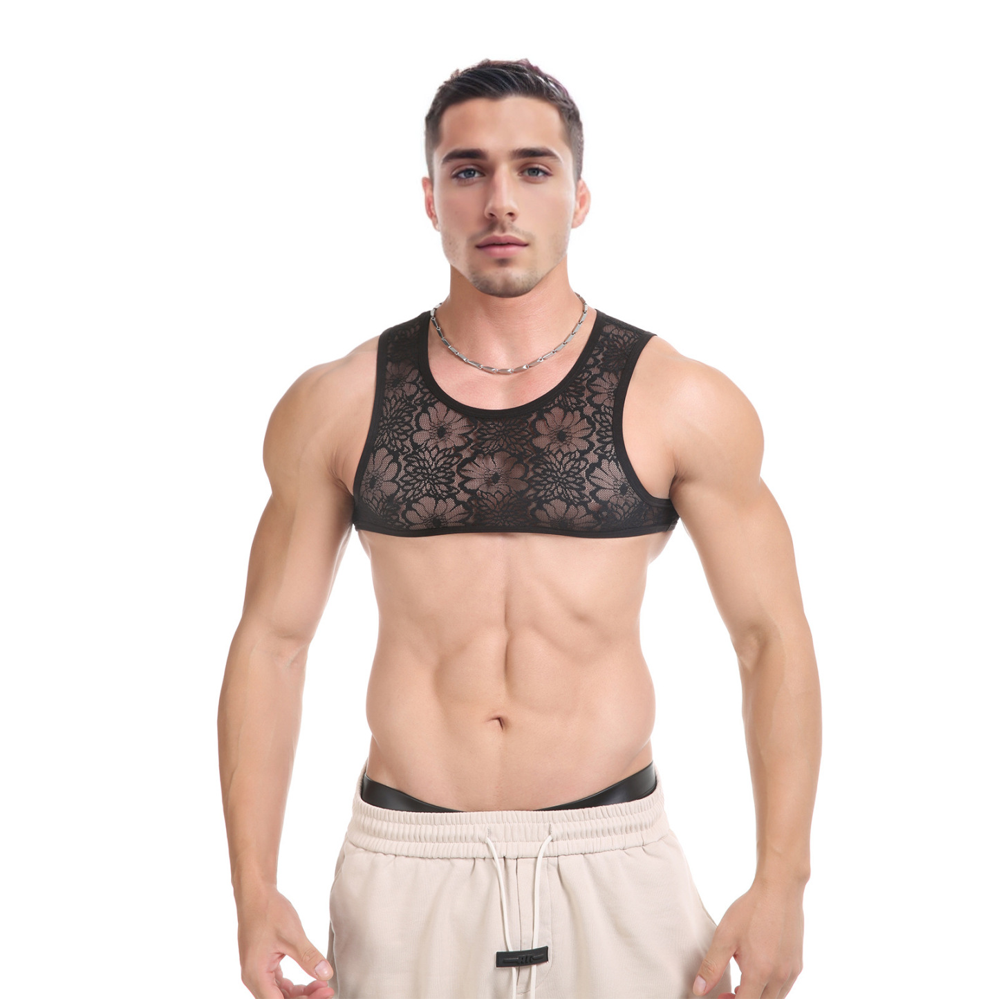 Men Tank Top Vest Lace Sleeveless Shirt Bra - image 5
