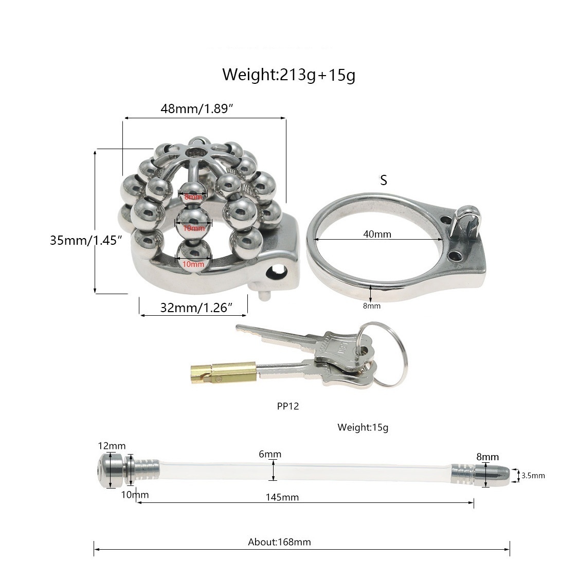 24-Bead Stainless Steel Chastity Cage with Urethral Tube-WeLovePlugs