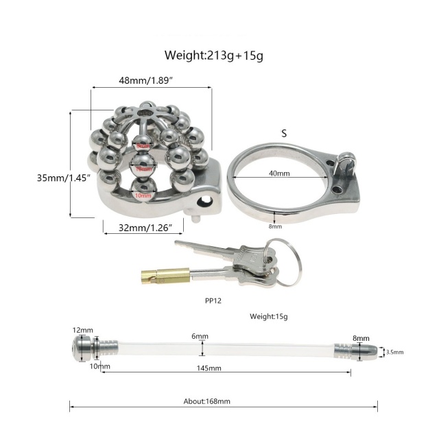 24-Bead Stainless Steel Chastity Cage with Urethral Tube-WeLovePlugs