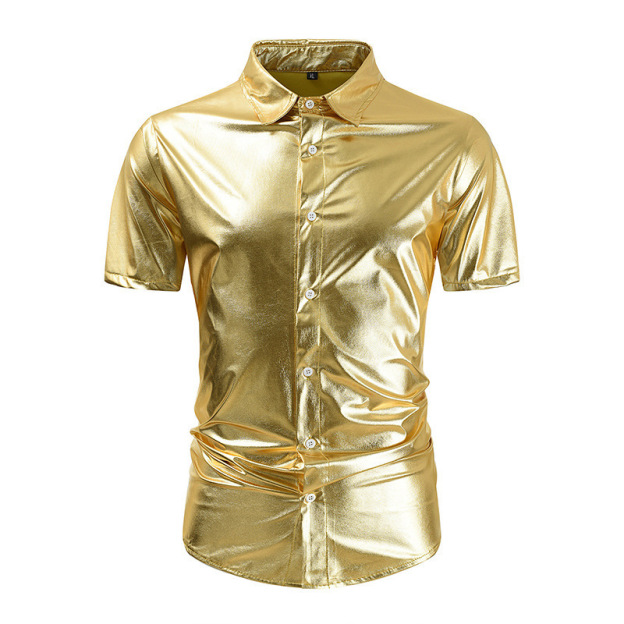 Men's Metallic Shiny Night Club Party - Golden - XXL - image 5