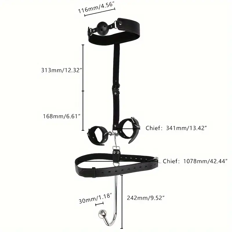 Sex Backhand Back Gag With Anal Hooks SM Leather - image 1