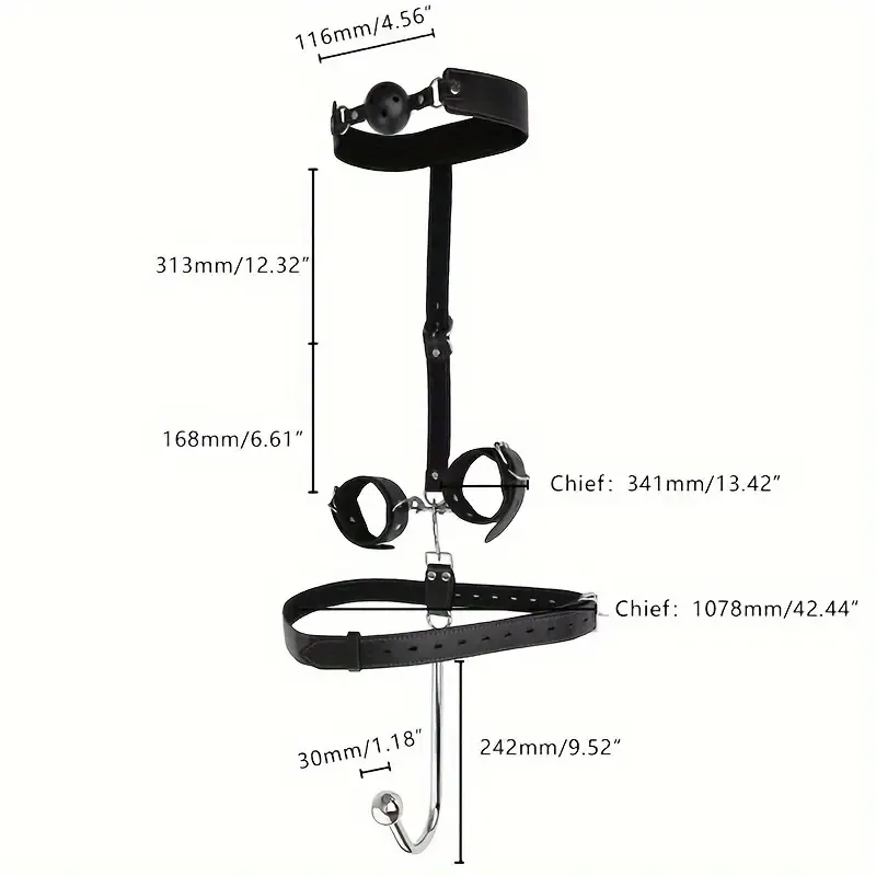 Sex Backhand Back Gag With Anal Hooks SM Leather - image 1