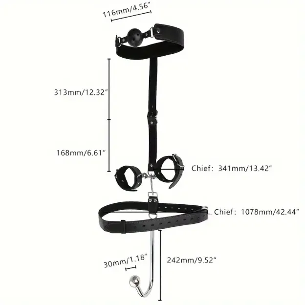 Sex Backhand Back Gag With Anal Hooks SM Leather - image 1